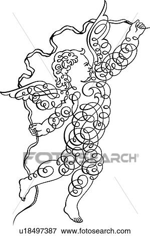 Clip Art - Calligraphic Design of a fairy with a ribbon. Fotosearch