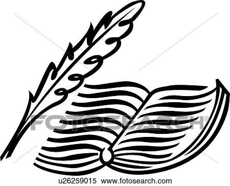 Calligraphic Design of a feather pen and book View Large Clip Art Graphic Clipart - Calligraphic Design of a feather pen and book. Fotosearch