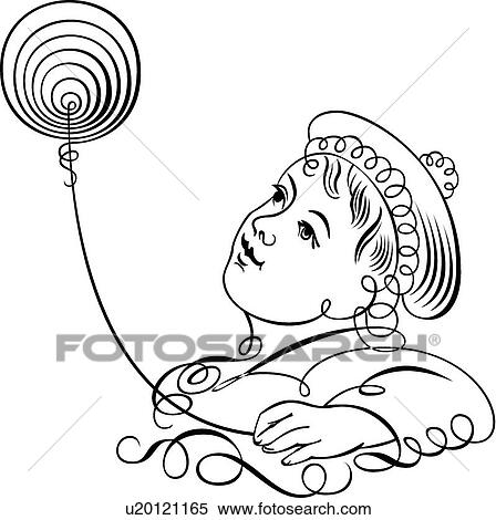 Clipart - Calligraphic Design of a girl with a balloon. Fotosearch