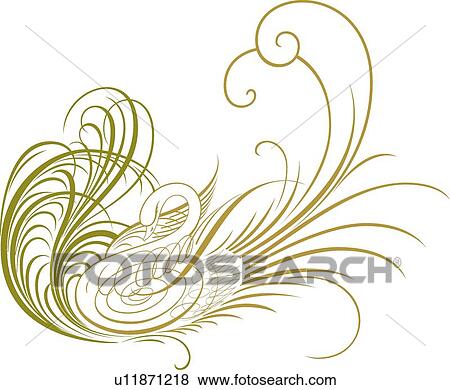 Clip Art - Calligraphic Design of a swan in water. Fotosearch