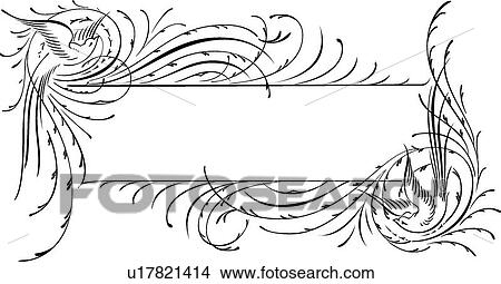 Calligraphic Design of a two bird banner View Large Clip Art Graphic Clipart - Calligraphic Design of a two bird banner. Fotosearch