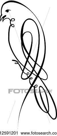Clipart - Calligraphic Design of bird sitting. Fotosearch