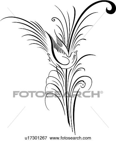 Calligraphic Design of bird sitting in branch View Large Clip Art Graphic Clip Art - Calligraphic Design of bird sitting in branch. Fotosearch