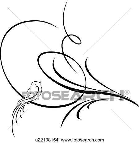 Calligraphic Design of bird sitting in tree View Large Clip Art Graphic Clipart - Calligraphic Design of bird sitting in tree. Fotosearch