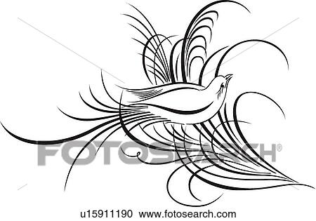 Calligraphic Design of bird sitting on branch View Large Clip Art Graphic Clipart - Calligraphic Design of bird sitting on branch. Fotosearch