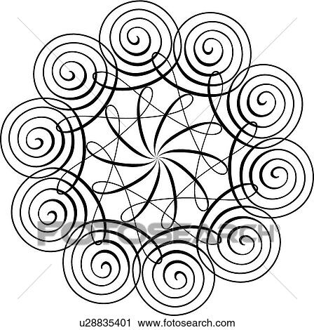 Clipart - Calligraphic Design of curls in a circle. Fotosearch
