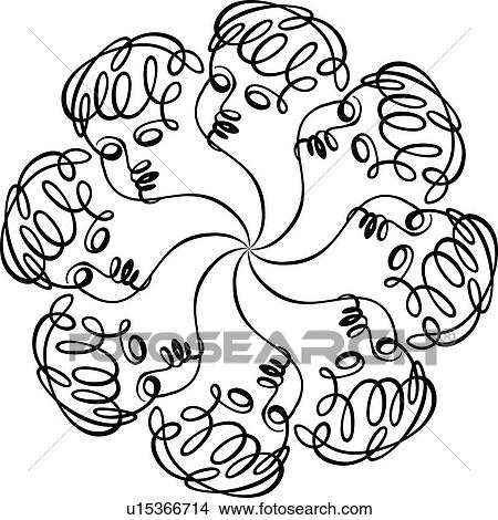 Clipart - Calligraphic Design of eight cherubs. Fotosearch