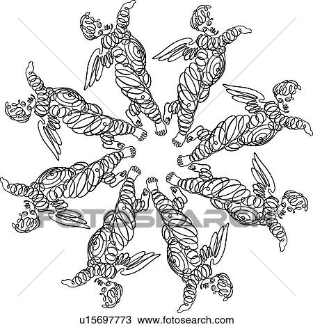 Calligraphic Design of eight winged cherubs View Large Clip Art Graphic Clipart - Calligraphic Design of eight winged cherubs. Fotosearch