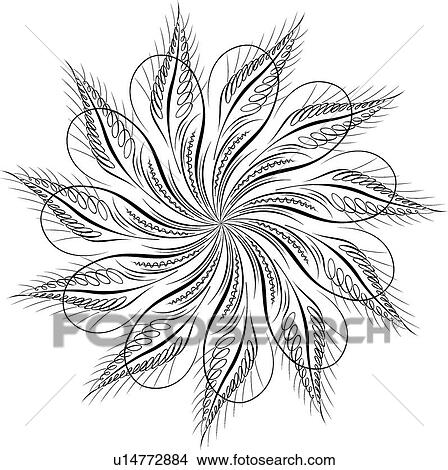 Clipart - Calligraphic Design of feathers in a circle. Fotosearch