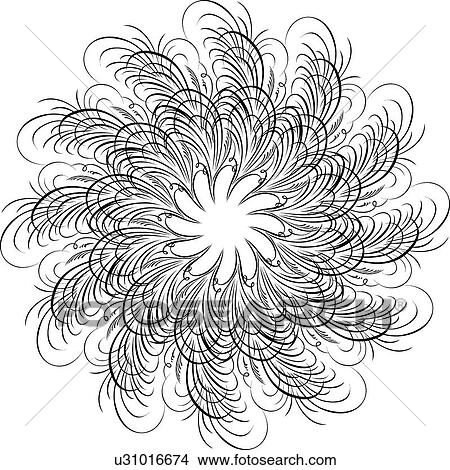 Clipart - Calligraphic Design of feathers in a circle . Fotosearch