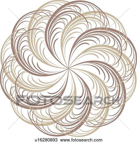 Clipart - Calligraphic Design of gold and brown looping feathers in a circle. Fotosearch