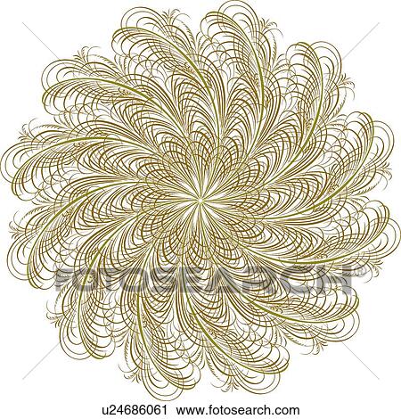 Clipart - Calligraphic Design of gold feathers in a circular pattern. Fotosearch