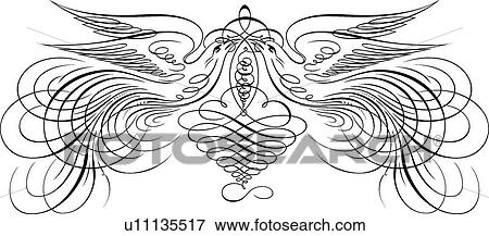 Clip Art - Calligraphic Design of two birds. Fotosearch