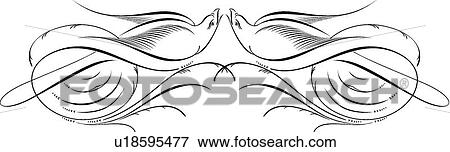 Clip Art - Calligraphic Design of two birds singing. Fotosearch