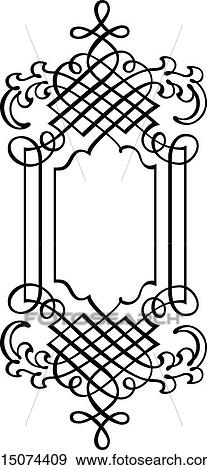 Clip Art - Calligraphic Design of vertical ornate frame. Fotosearch