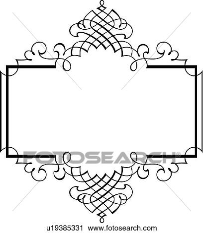 Clipart - Calligraphic Design rectangle frame with ornate accents. Fotosearch