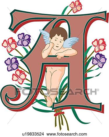 Cherubs Capital A View Large Clip Art Graphic Clipart - Cherubs Capital A. Fotosearch