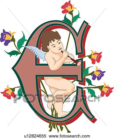 Cherubs Capital e View Large Clip Art Graphic Clipart - Cherubs Capital e. Fotosearch