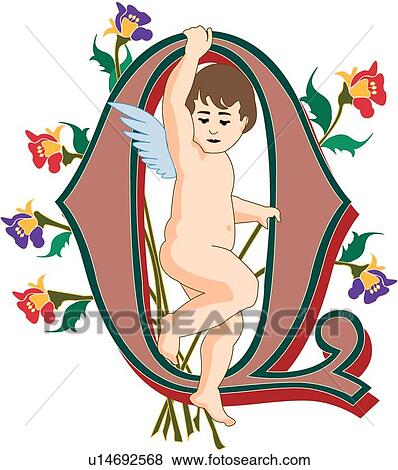 Cherubs Capital Q View Large Clip Art Graphic Clip Art - Cherubs Capital Q. Fotosearch