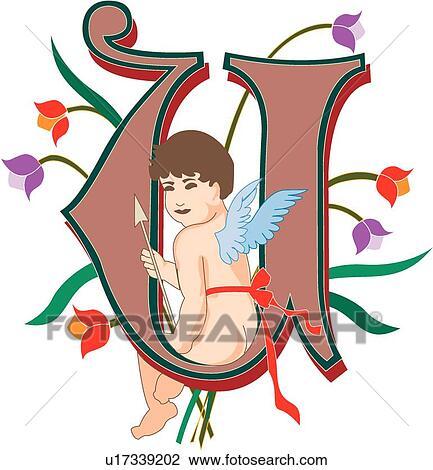 Clipart - Cherubs Capital U. Fotosearch