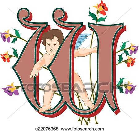 Cherubs Capital W View Large Clip Art Graphic Clip Art - Cherubs Capital W. Fotosearch