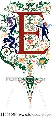 Clipart - Cherubs letter E. Fotosearch