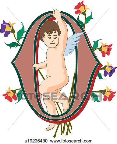 Clipart - Cherubs letter O. Fotosearch