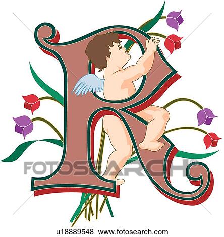 Clip Art - Cherubs letter R. Fotosearch