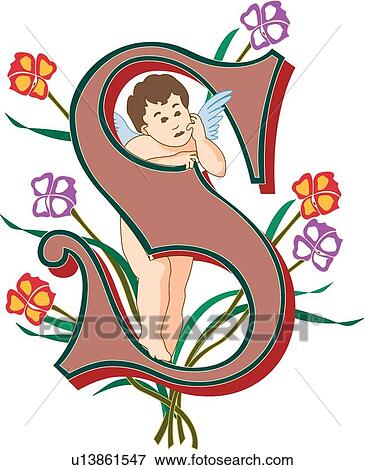 Clip Art - Cherubs letter S. Fotosearch