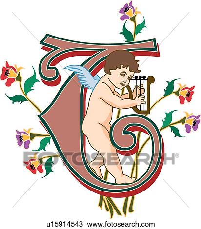 Clipart - Cherubs letter T. Fotosearch
