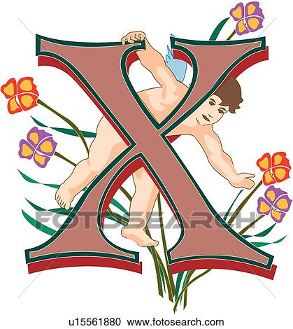 Clipart - Cherubs letter X. Fotosearch