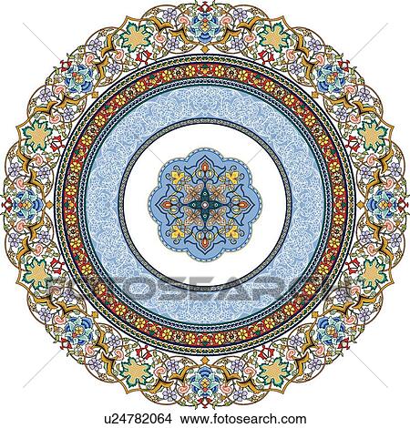 Circular blue, green, yellow and red Arabesque Design View Large Clip Art Graphic Clipart - Circular blue, green, yellow and red Arabesque Design. Fotosearch