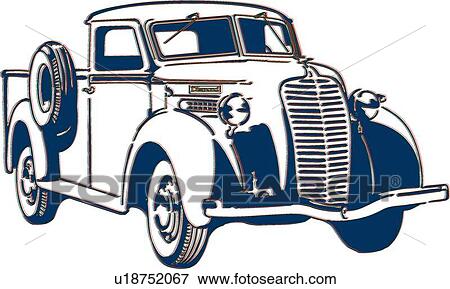 Clip Art - Classic blue truck . Fotosearch