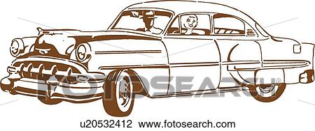 Clipart - Classic brown car with a couple. Fotosearch