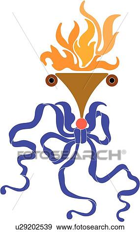 Clip Art - Container with Flame and Blue Ribbon. Fotosearch
