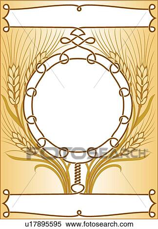Clipart - Copy space wheat frame with banners and ribbons . Fotosearch