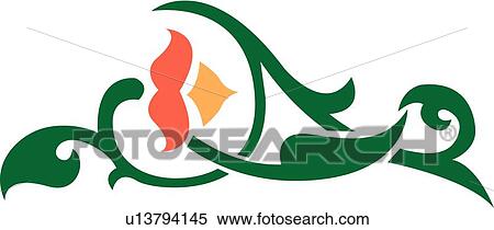 Coral and orange flower with green leaves View Large Clip Art Graphic Clipart - Coral and orange flower with green leaves . Fotosearch
