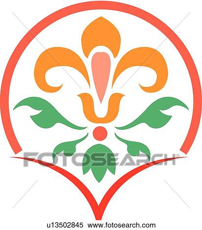 Coral circle with orange flower View Large Clip Art Graphic Clipart - Coral circle with orange flower . Fotosearch