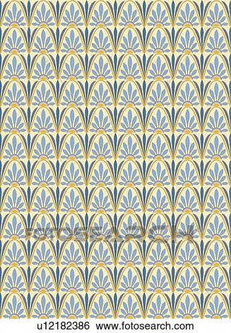 Clip Art - Cream and blue plant background pattern. Fotosearch