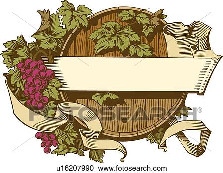 Cream Ribbon over Barrel with Leaves and Grapes View Large Clip Art Graphic Clipart - Cream Ribbon over Barrel with Leaves and Grapes. Fotosearch