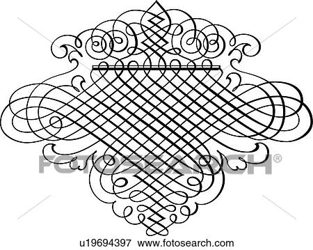 Clip Art - Crisscross Calligraphic Design of a crest. Fotosearch
