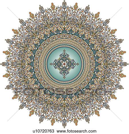 Delicate circular green, brown and blue Arabesque Design View Large Clip Art Graphic Clipart - Delicate circular green, brown and blue Arabesque Design. Fotosearch