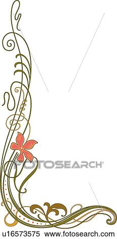 Delicate Orange Flower on Green Curly Stems Creating a Corner Design Ornament View Large Clip Art Graphic Clipart - Delicate Orange Flower on Green Curly Stems Creating a Corner Design Ornament. Fotosearch