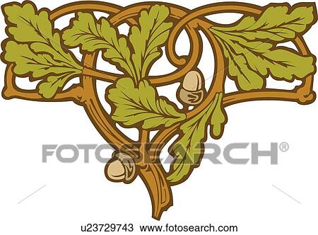 Design Ornament with Leaves and Acorns View Large Clip Art Graphic Clipart - Design Ornament with Leaves and Acorns. Fotosearch