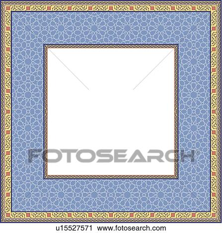 Clipart - Detailed blue and gold frame with copy space. Fotosearch