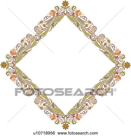 Clip Art - Dimamond green and orange frame. Fotosearch