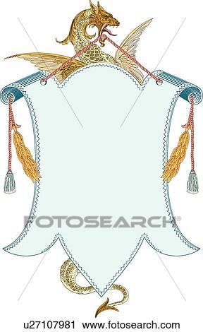 Clipart - Dragon Holding a Blue Banner. Fotosearch