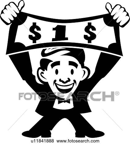 Clip Art - Excited man with money . Fotosearch