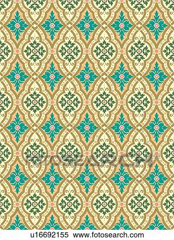 Clipart - Fancy background pattern in teal and gold . Fotosearch