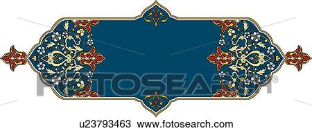 Clipart - Fancy blue banner with floral pattern. Fotosearch